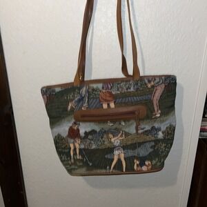 Vtg Warren Reed Tapestry Golf Women Golfer Scene Bag Purse Hand Bag